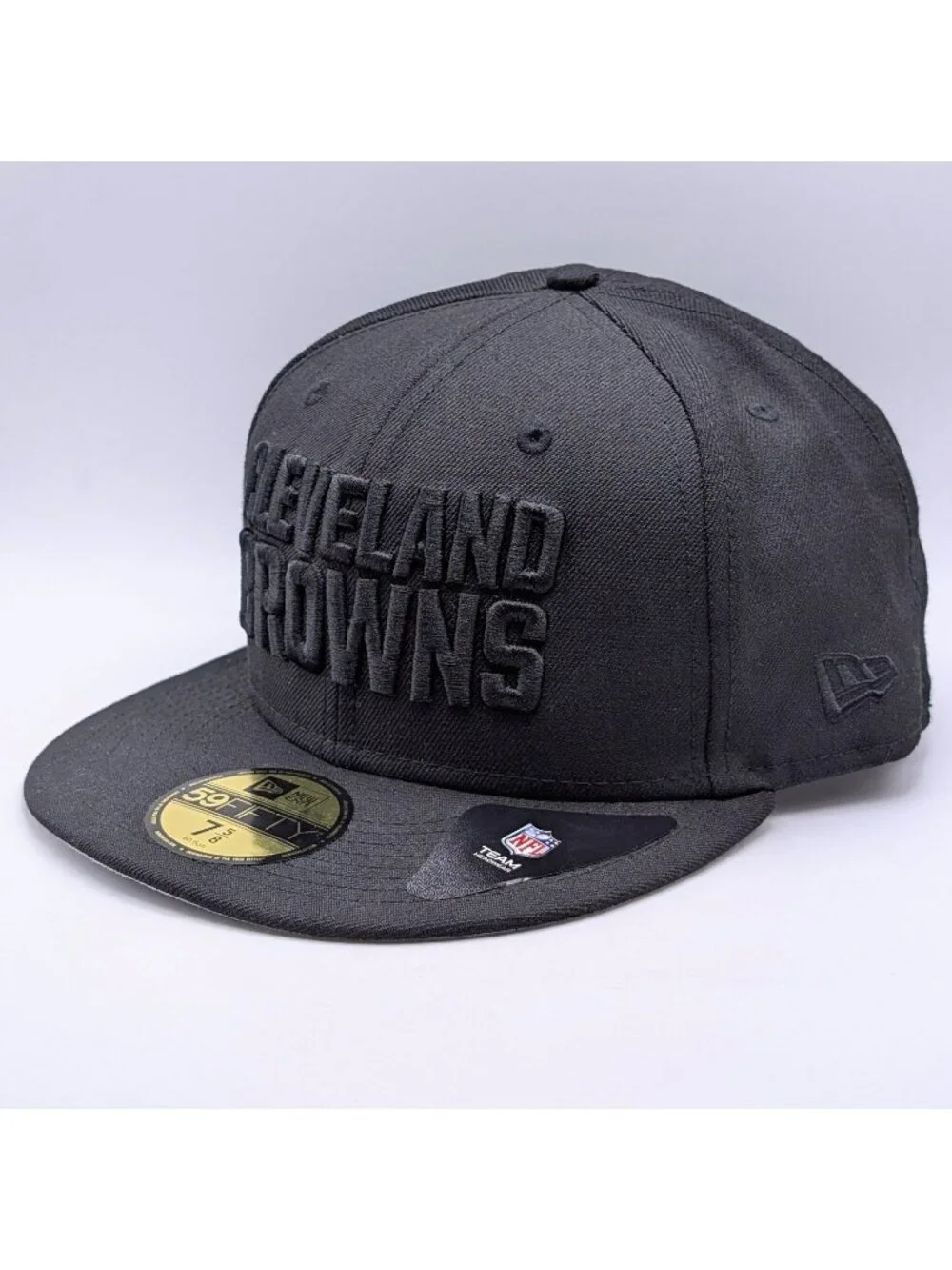 Cleveland Browns New Era 59Fifty Size 7 5/8 Black Fitted Hat Flat Bill Football